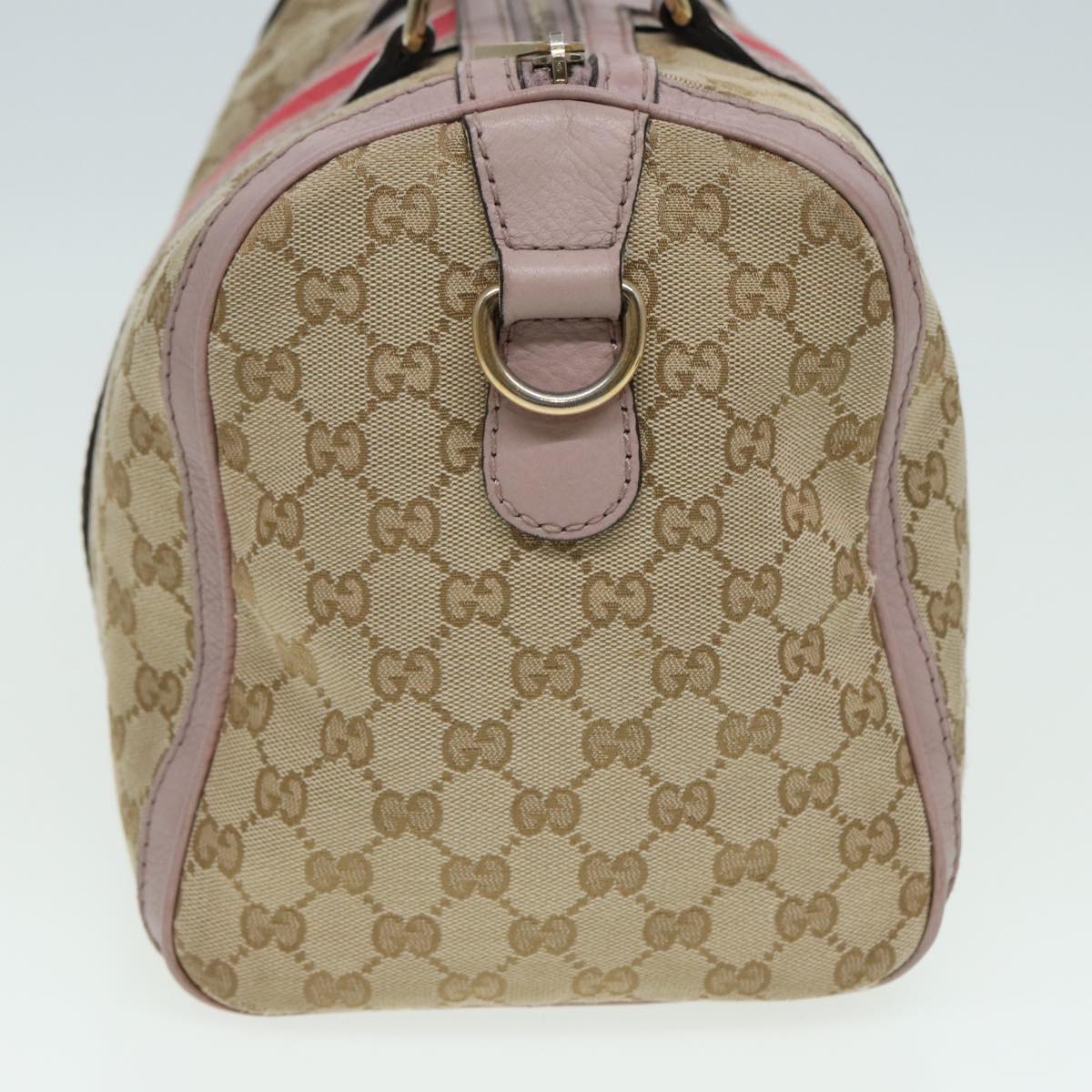 GUCCI GG Canvas Boston Bag 2way Beige Pink Auth 82022