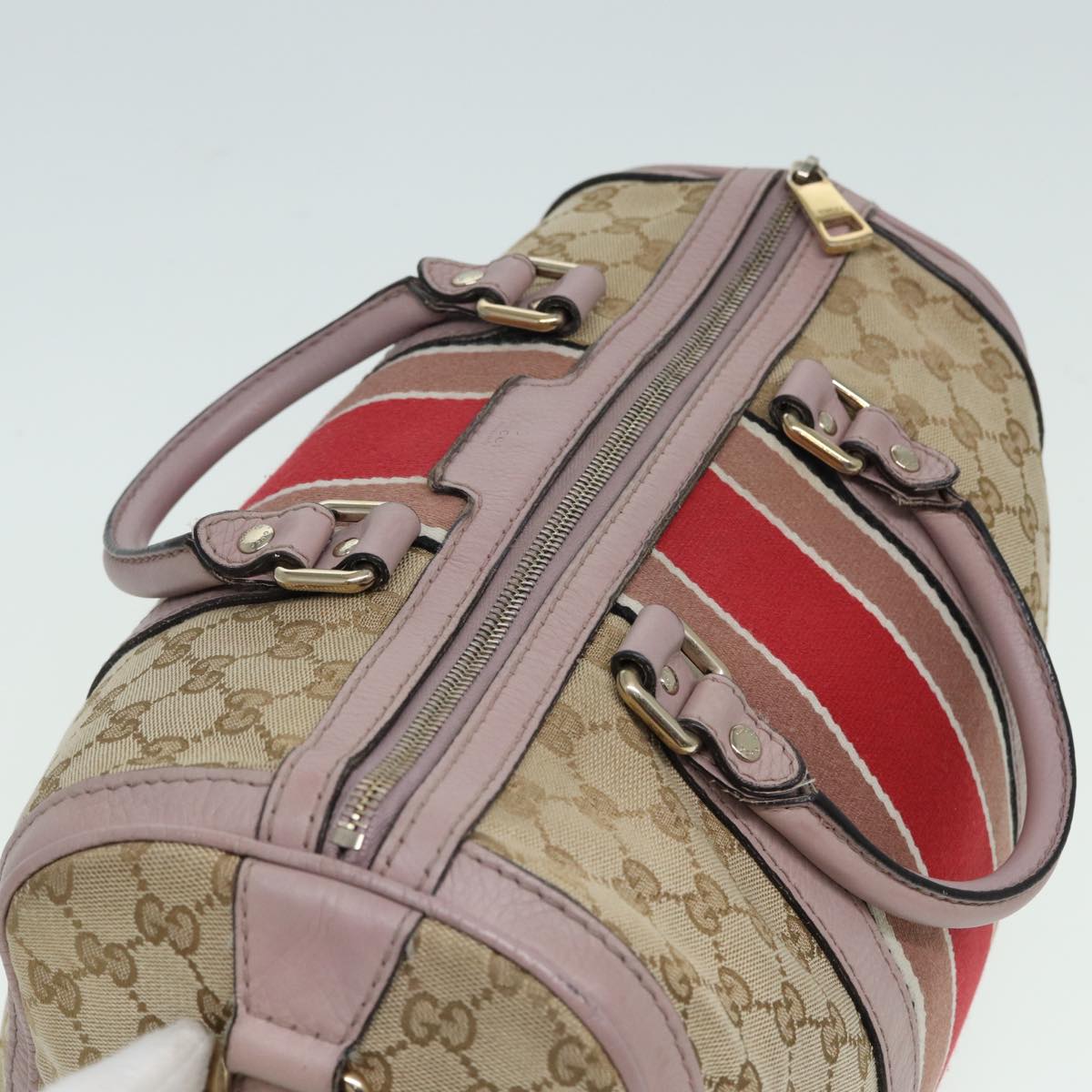 GUCCI GG Canvas Boston Bag 2way Beige Pink Auth 82022