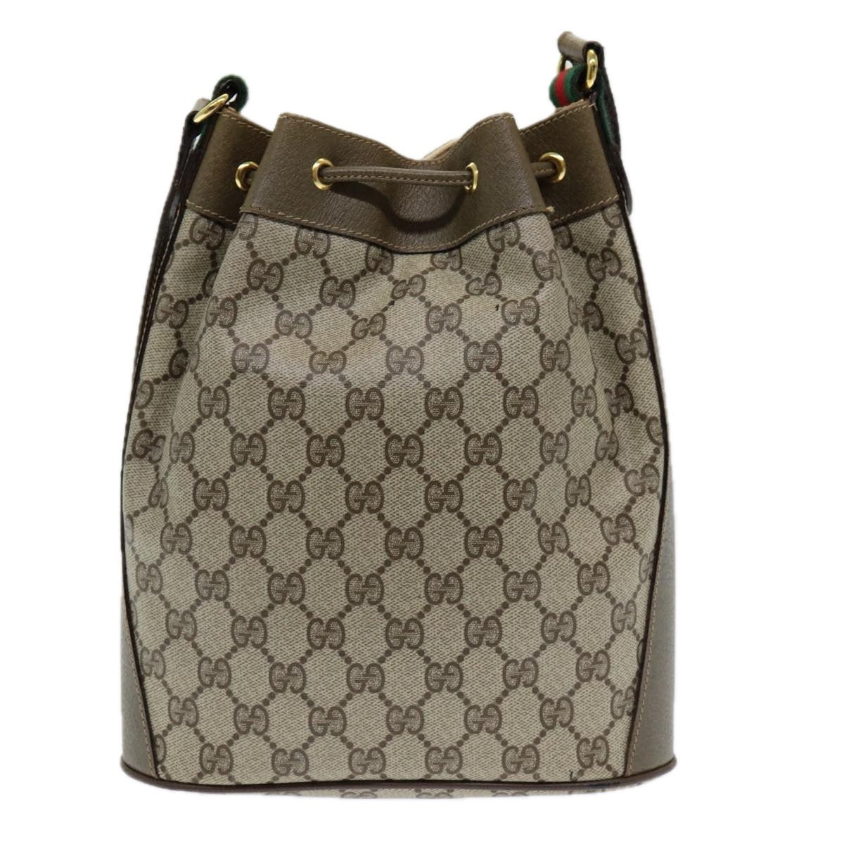 GUCCI GG Canvas Web Sherry Line Shoulder Bag PVC Leather Beige Green Auth 82024