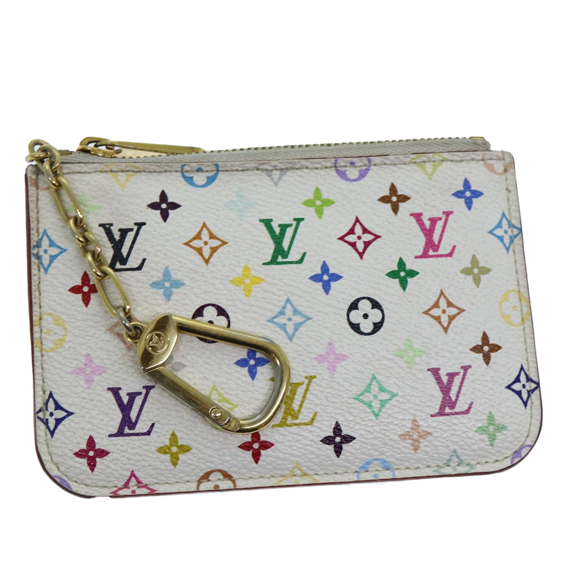 LOUIS VUITTON Multicolor Pochette Cles NM Coin Purse White M93734 LV Auth 82054