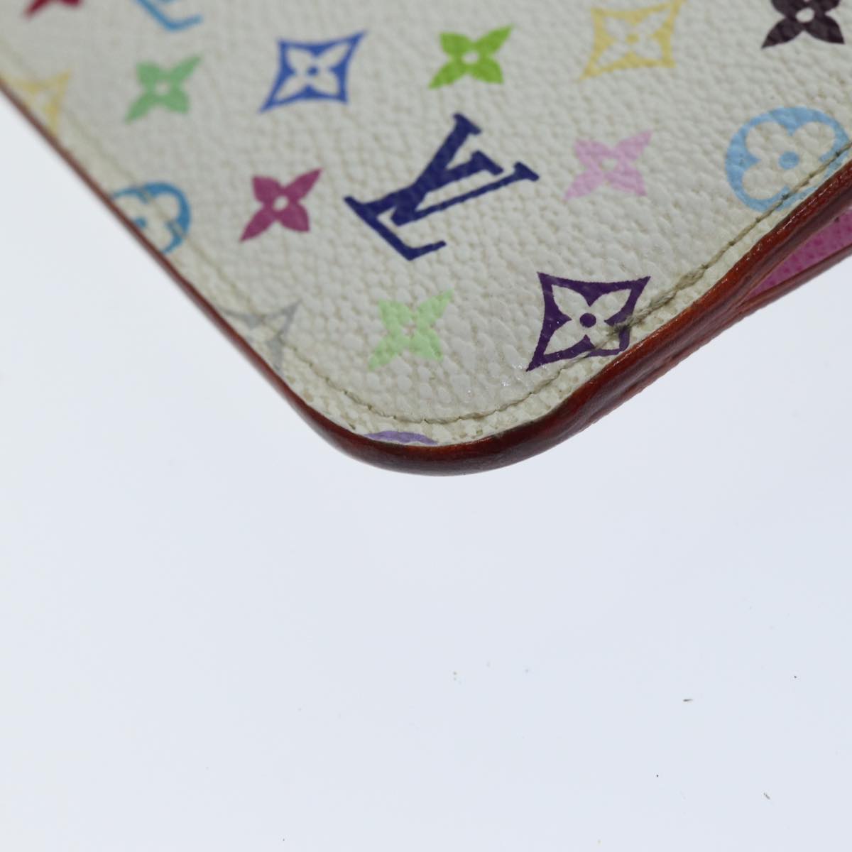 LOUIS VUITTON Multicolor Pochette Cles NM Coin Purse White M93734 LV Auth 82054