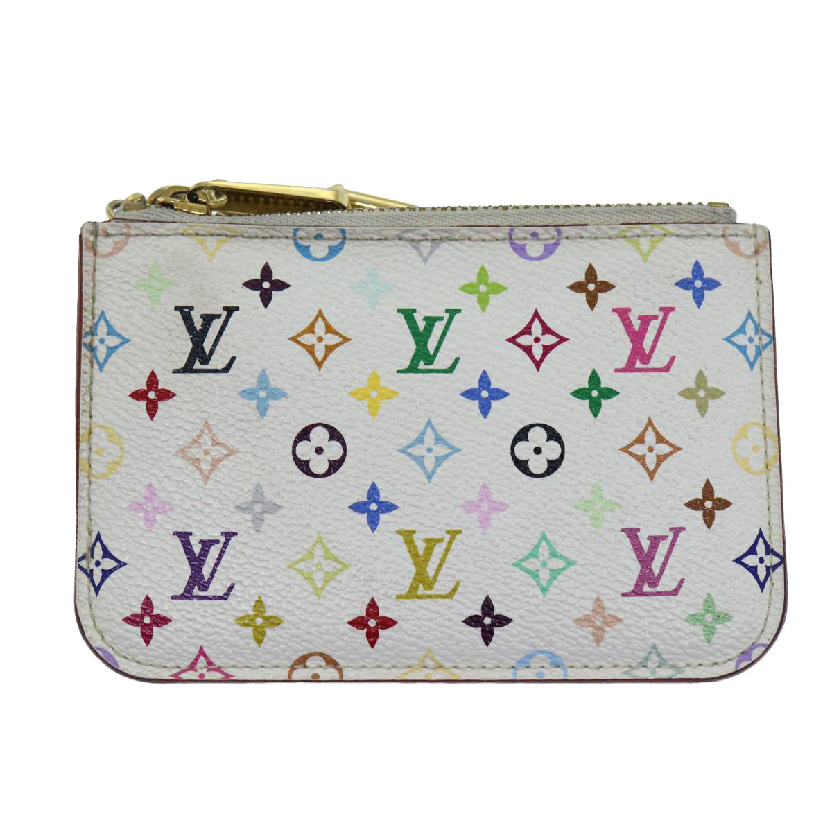 LOUIS VUITTON Multicolor Pochette Cles NM Coin Purse White M93734 LV Auth 82054