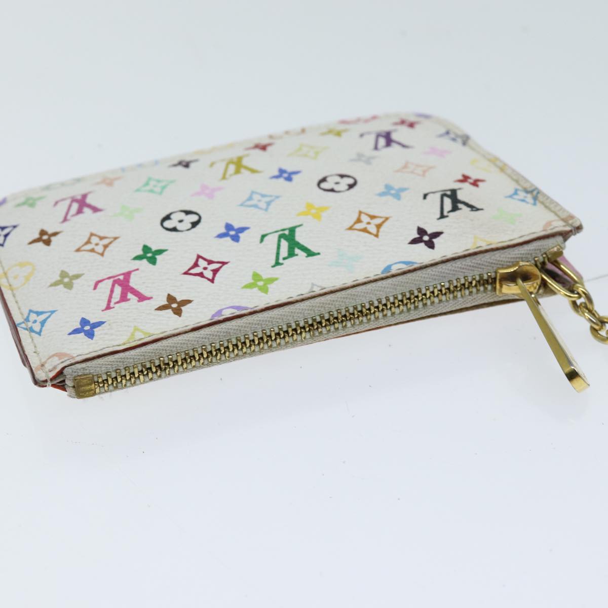 LOUIS VUITTON Multicolor Pochette Cles NM Coin Purse White M93734 LV Auth 82054