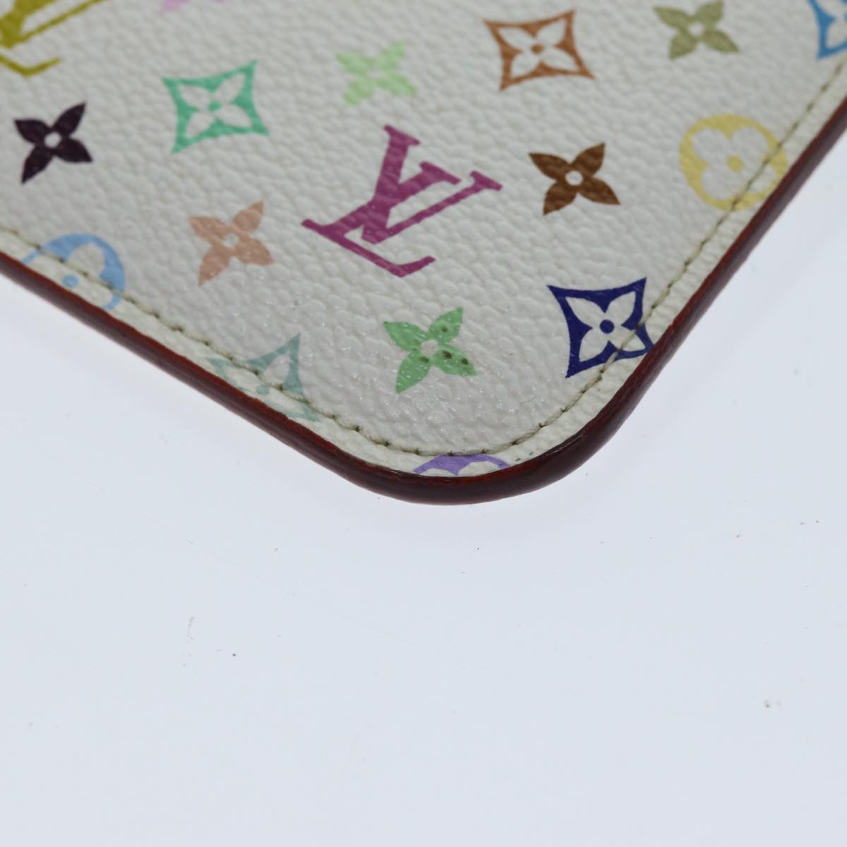 LOUIS VUITTON Multicolor Pochette Cles NM Coin Purse White M93734 LV Auth 82054