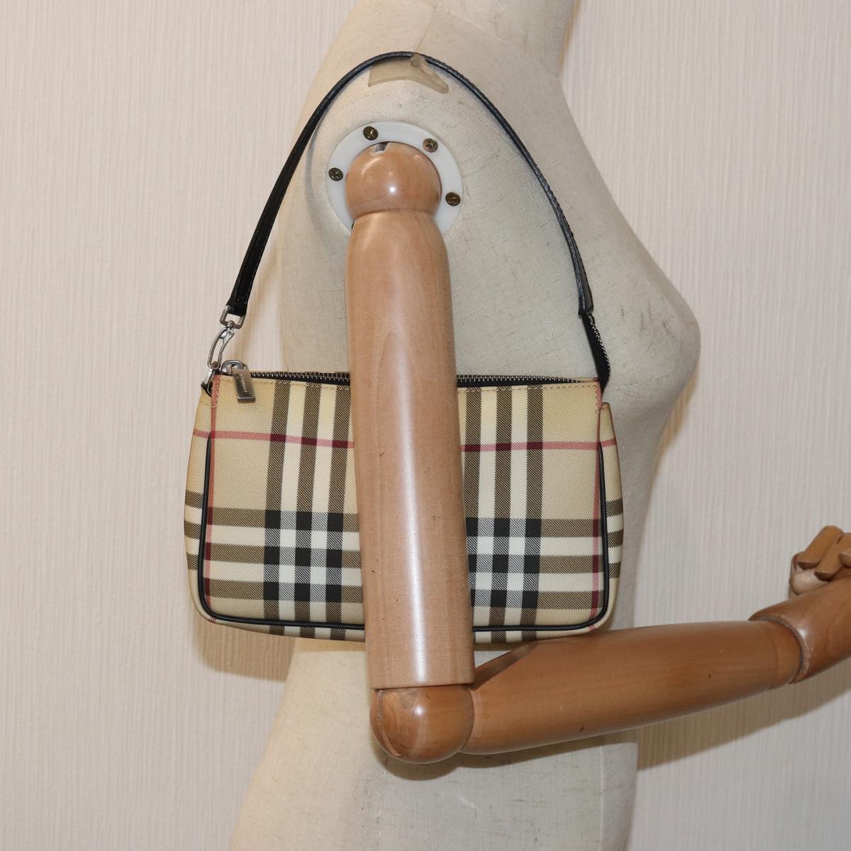 BURBERRY Nova Check Accessory Pouch PVC Beige Auth 82063