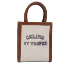 CELINE Mini Vertical Cabas Hand Bag Canvas 2way White Auth 82073-13