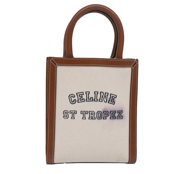 CELINE Mini Vertical Cabas Hand Bag Canvas 2way White Auth 82073