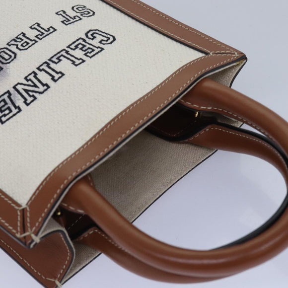 CELINE Mini Vertical Cabas Handtasche Canvas 2-Wege Weiß Auth 82073
