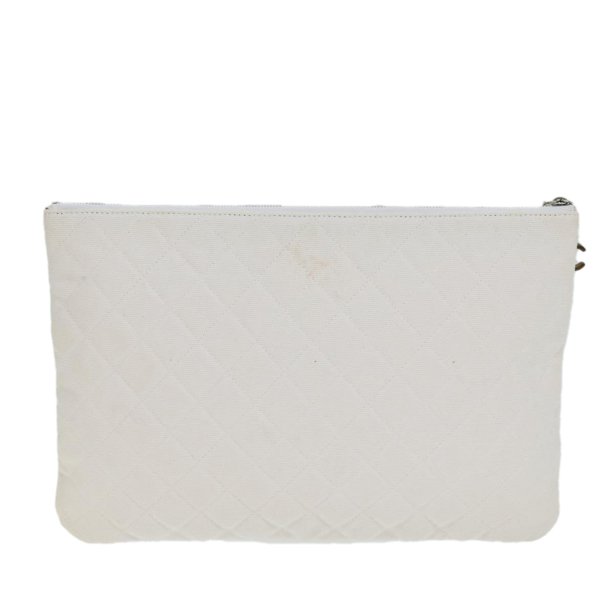 CHANEL Matelasse Clutch Bag Canvas Ivory CC Auth 82075 - 0