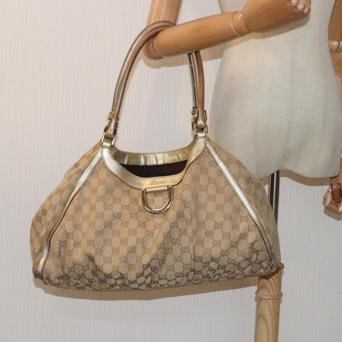 GUCCI GG Canvas Abbey Tote Bag Beige Gold 189835 Auth 82100