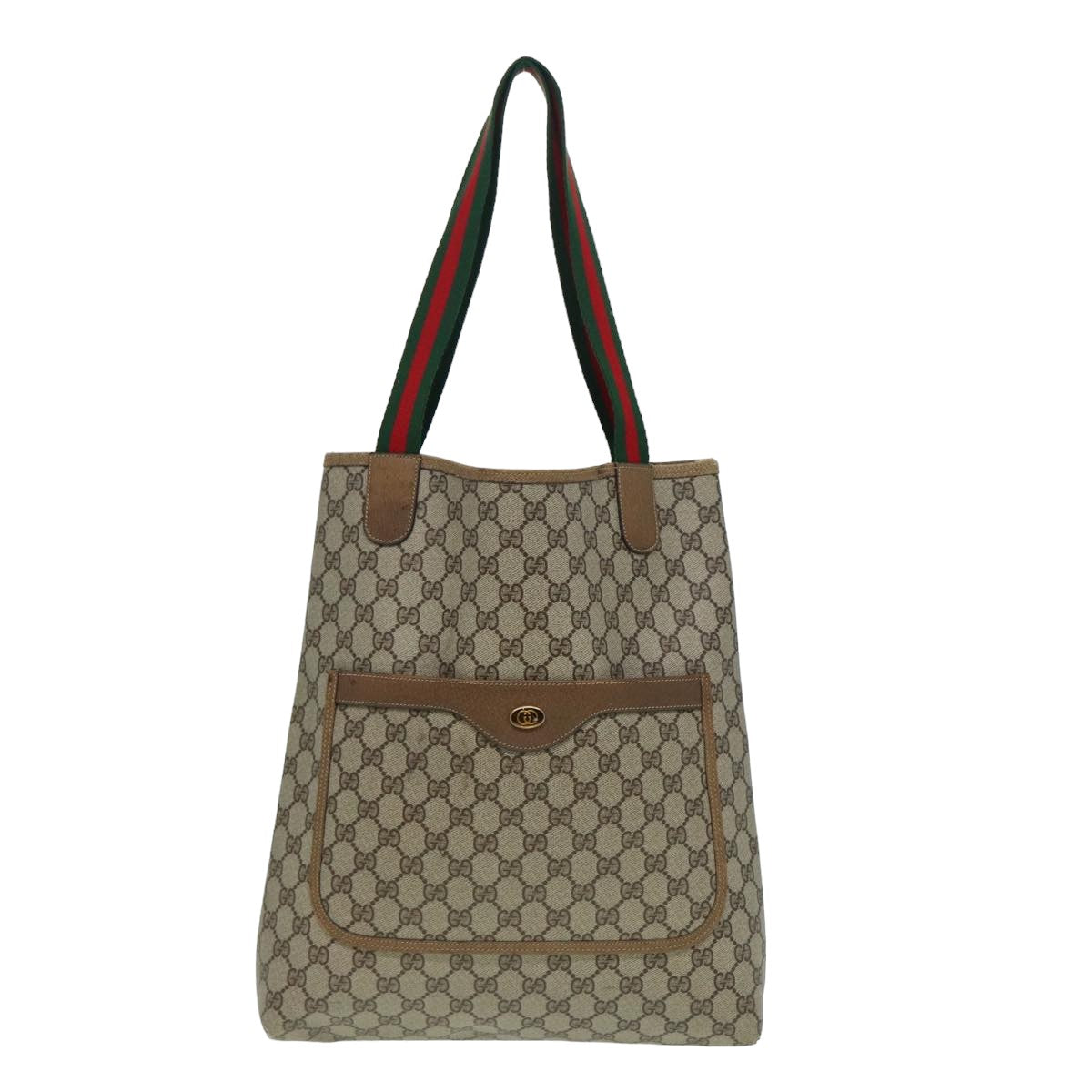 GUCCI GG Supreme Web Sherry Line Tote Bag PVC Leather Beige 39 02 003 Auth 82101