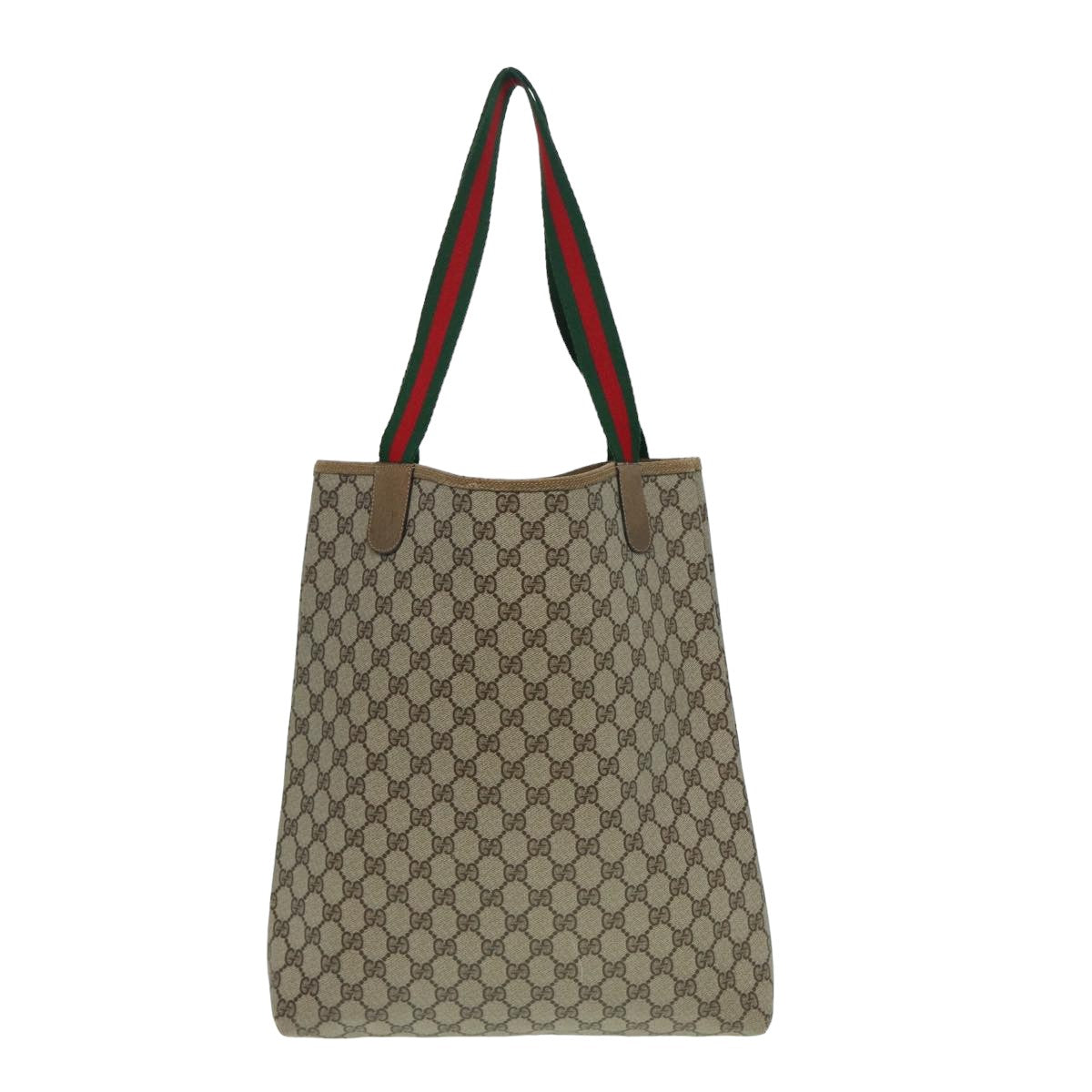 GUCCI GG Supreme Web Sherry Line Tote Bag PVC Leather Beige 39 02 003 Auth 82101 - 0