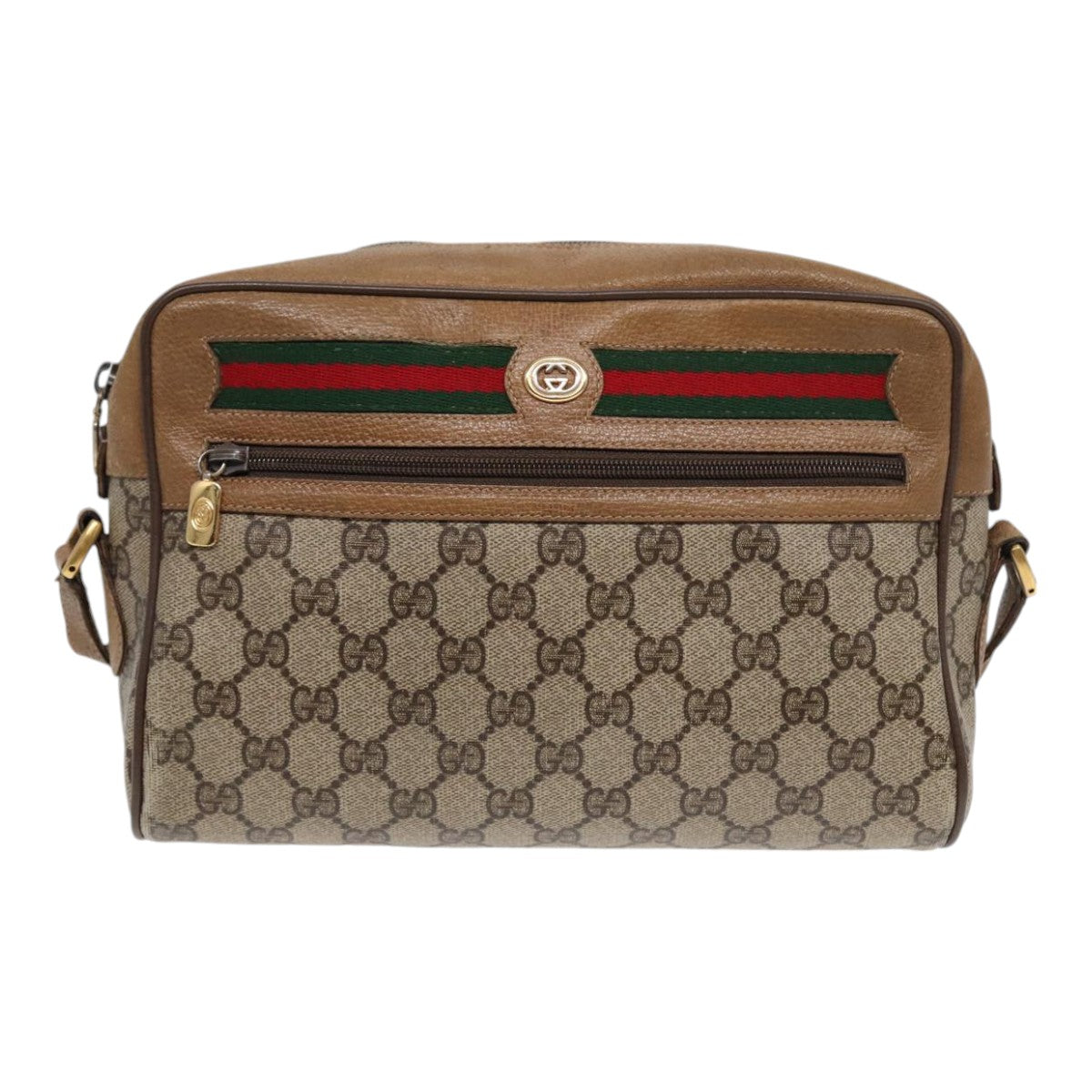 GUCCI GG Supreme Web Sherry Line Shoulder Bag Beige Gold 119 02 088 Auth 82111 - 0