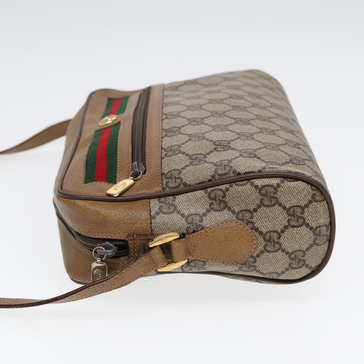 GUCCI GG Supreme Web Sherry Line Shoulder Bag Beige Gold 119 02 088 Auth 82111