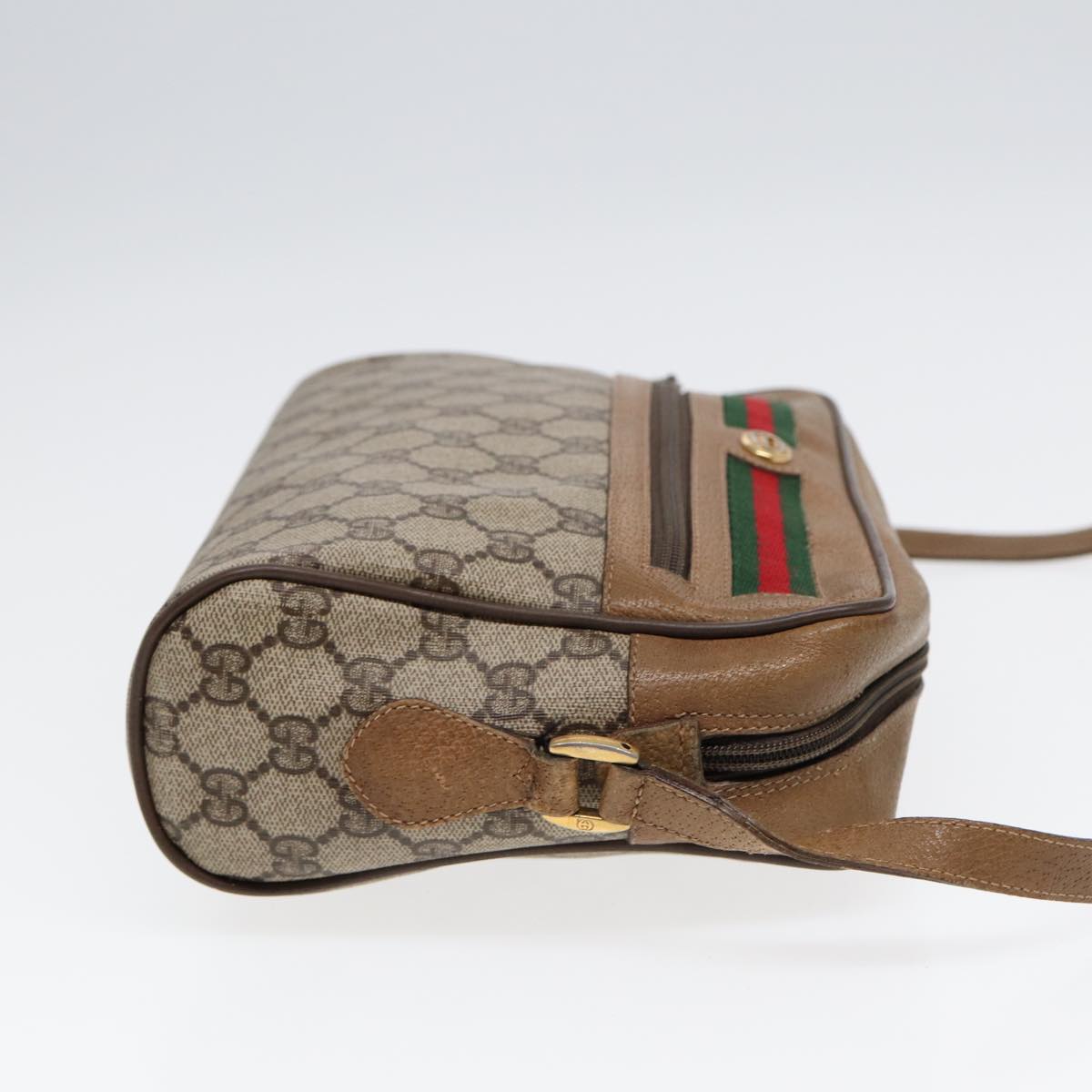 GUCCI GG Supreme Web Sherry Line Shoulder Bag Beige Gold 119 02 088 Auth 82111