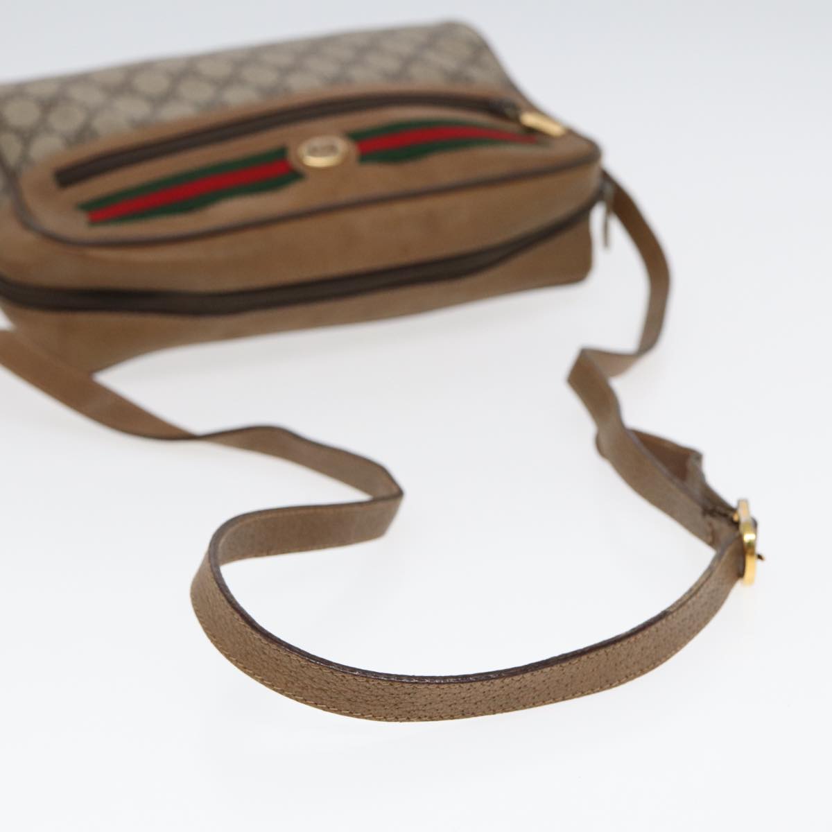 GUCCI GG Supreme Web Sherry Line Shoulder Bag Beige Gold 119 02 088 Auth 82111