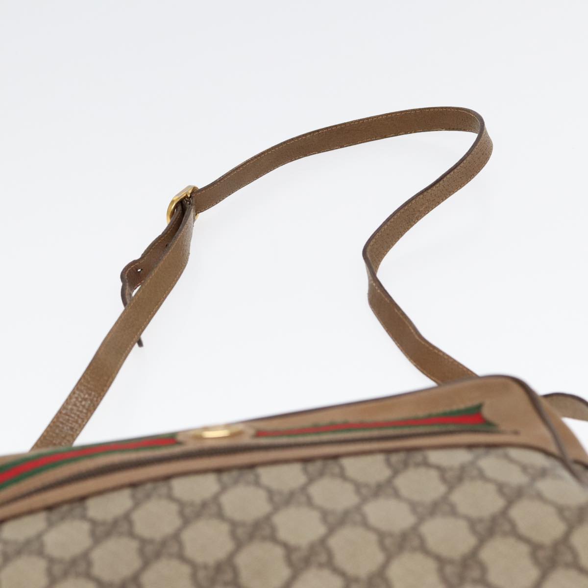 GUCCI GG Supreme Web Sherry Line Shoulder Bag Beige Gold 119 02 088 Auth 82111