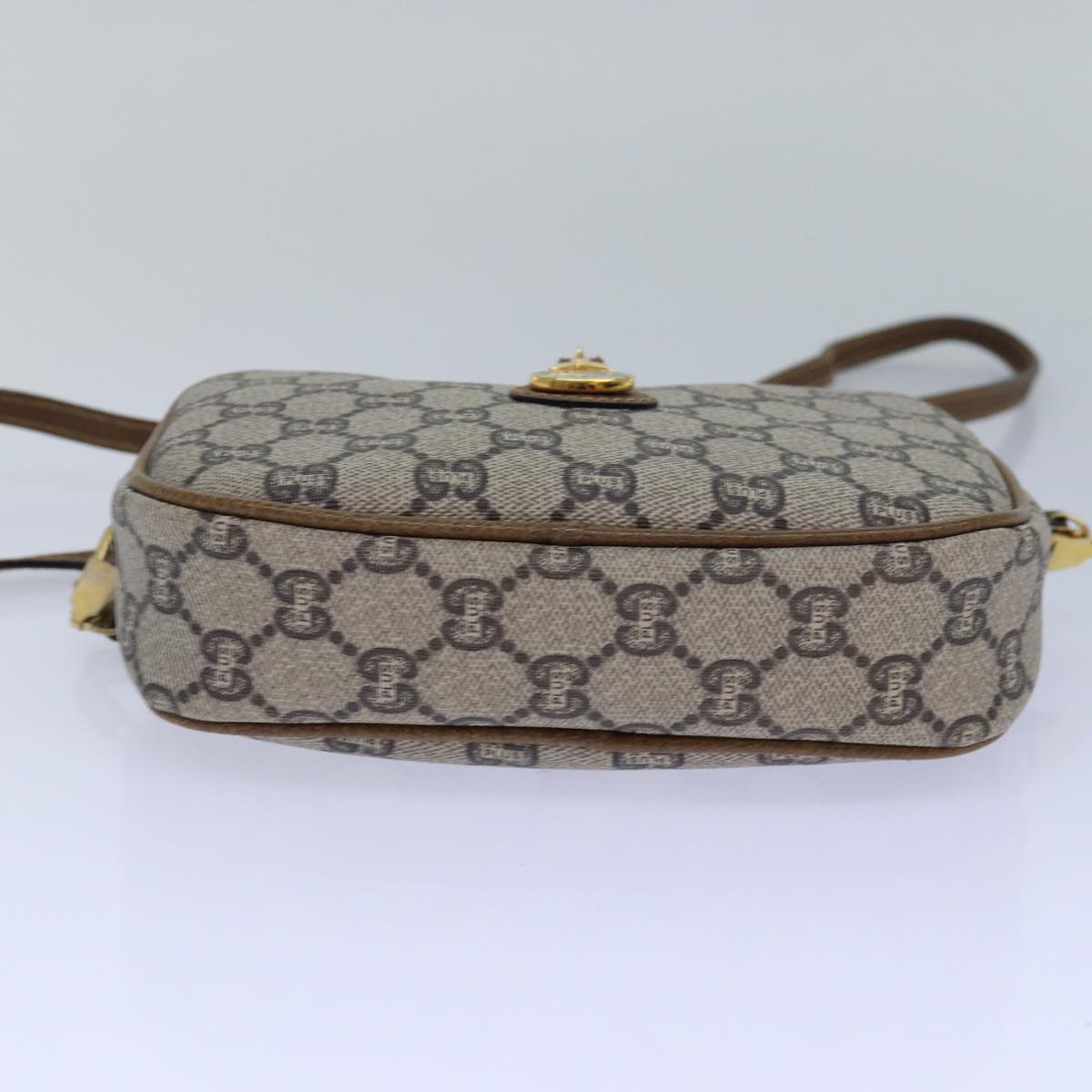 GUCCI GG Plus Supreme Shoulder Bag PVC Beige Gold Auth 82112