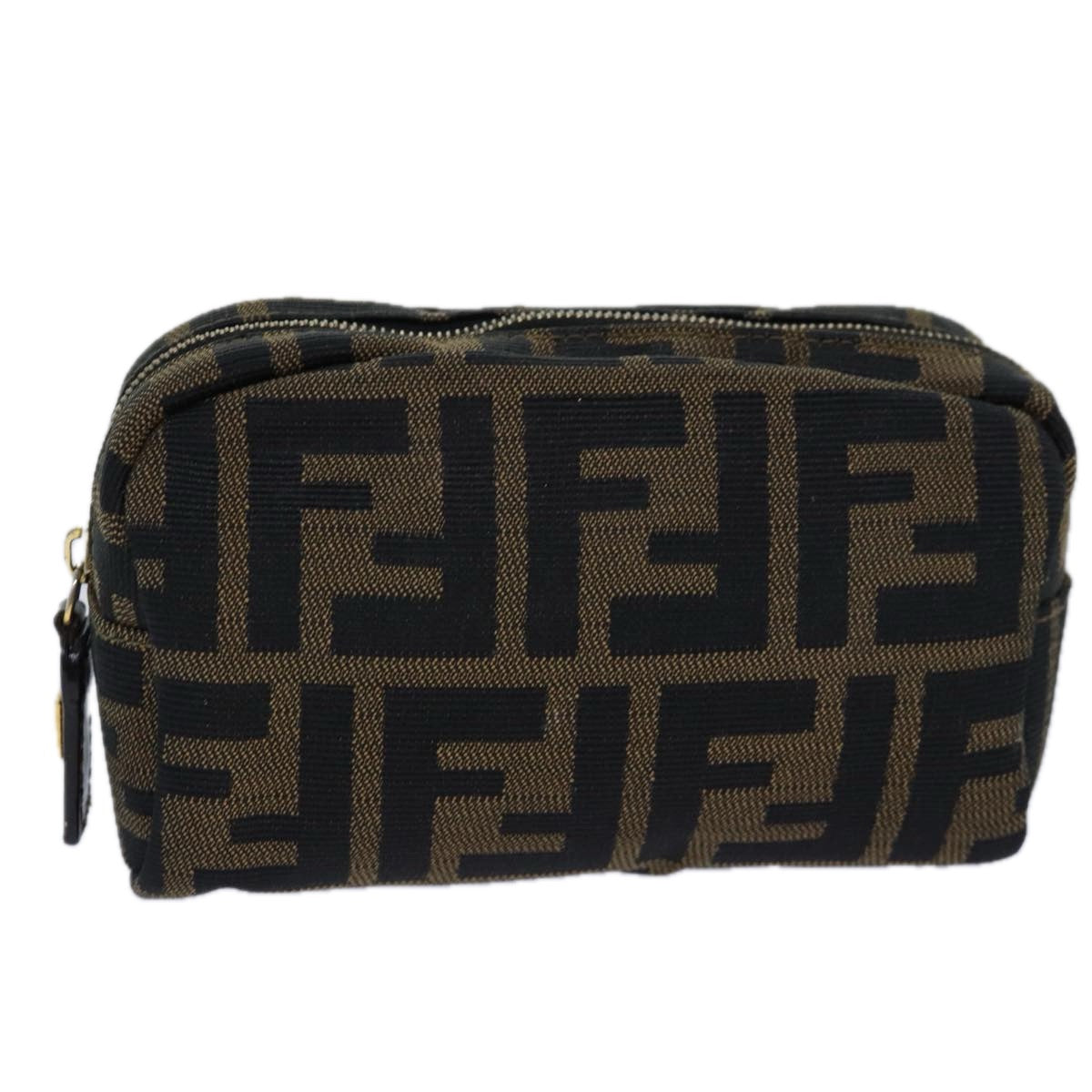 FENDI Zucca Canvas Pouch Brown Black gold Auth 82115