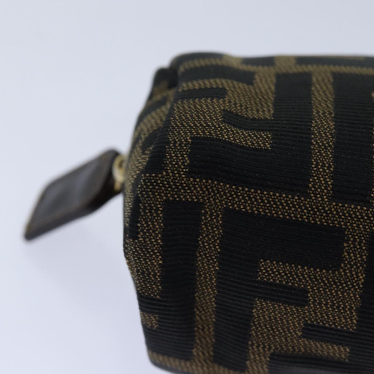 FENDI Zucca Canvas Pouch Brown Black gold Auth 82115