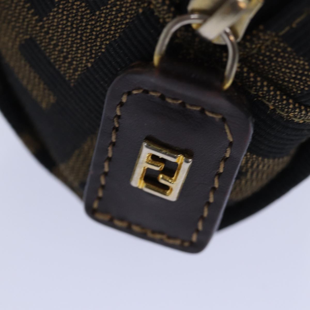 FENDI Zucca Canvas Pouch Brown Black gold Auth 82115