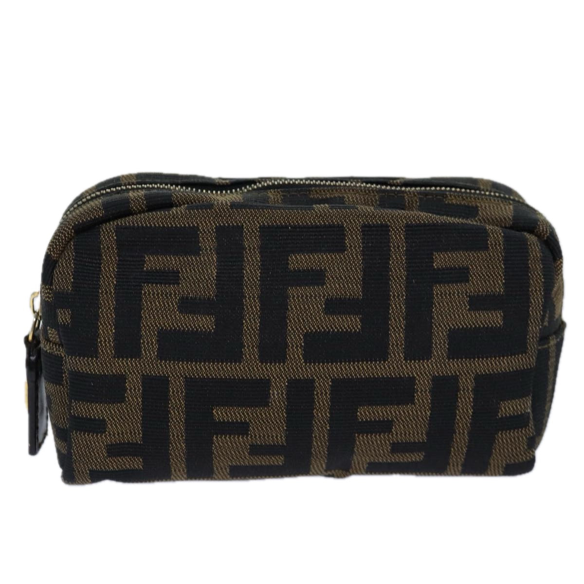 FENDI Zucca Canvas Pouch Brown Black gold Auth 82115 - 0