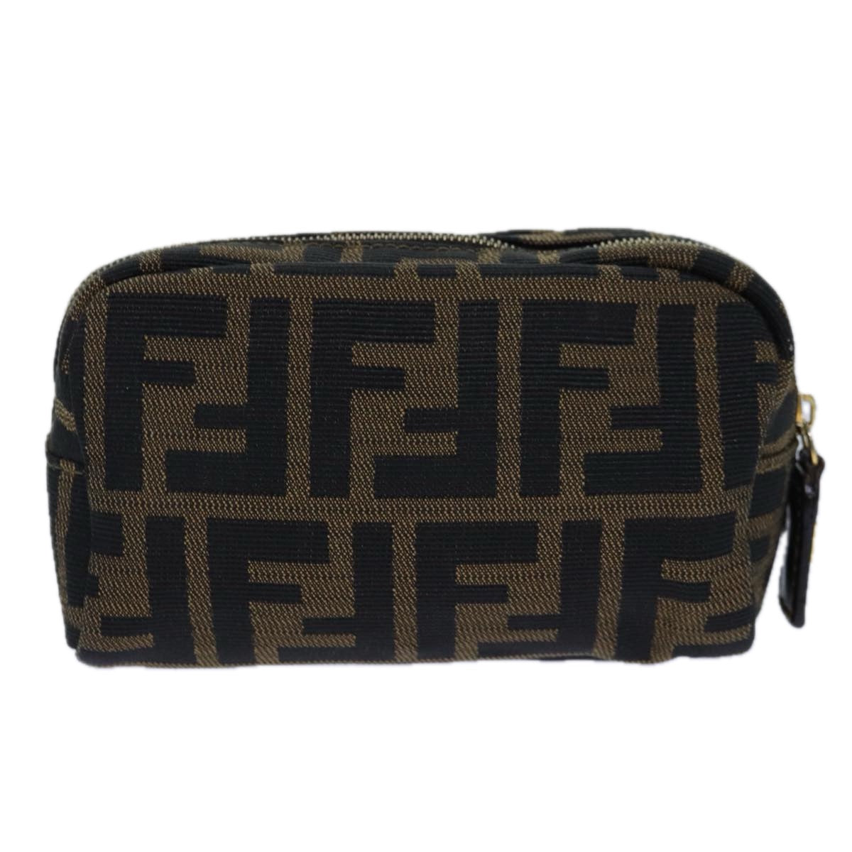 FENDI Zucca Canvas Pouch Brown Black gold Auth 82115