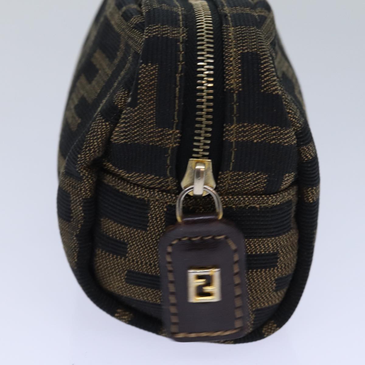 FENDI Zucca Canvas Pouch Brown Black gold Auth 82115