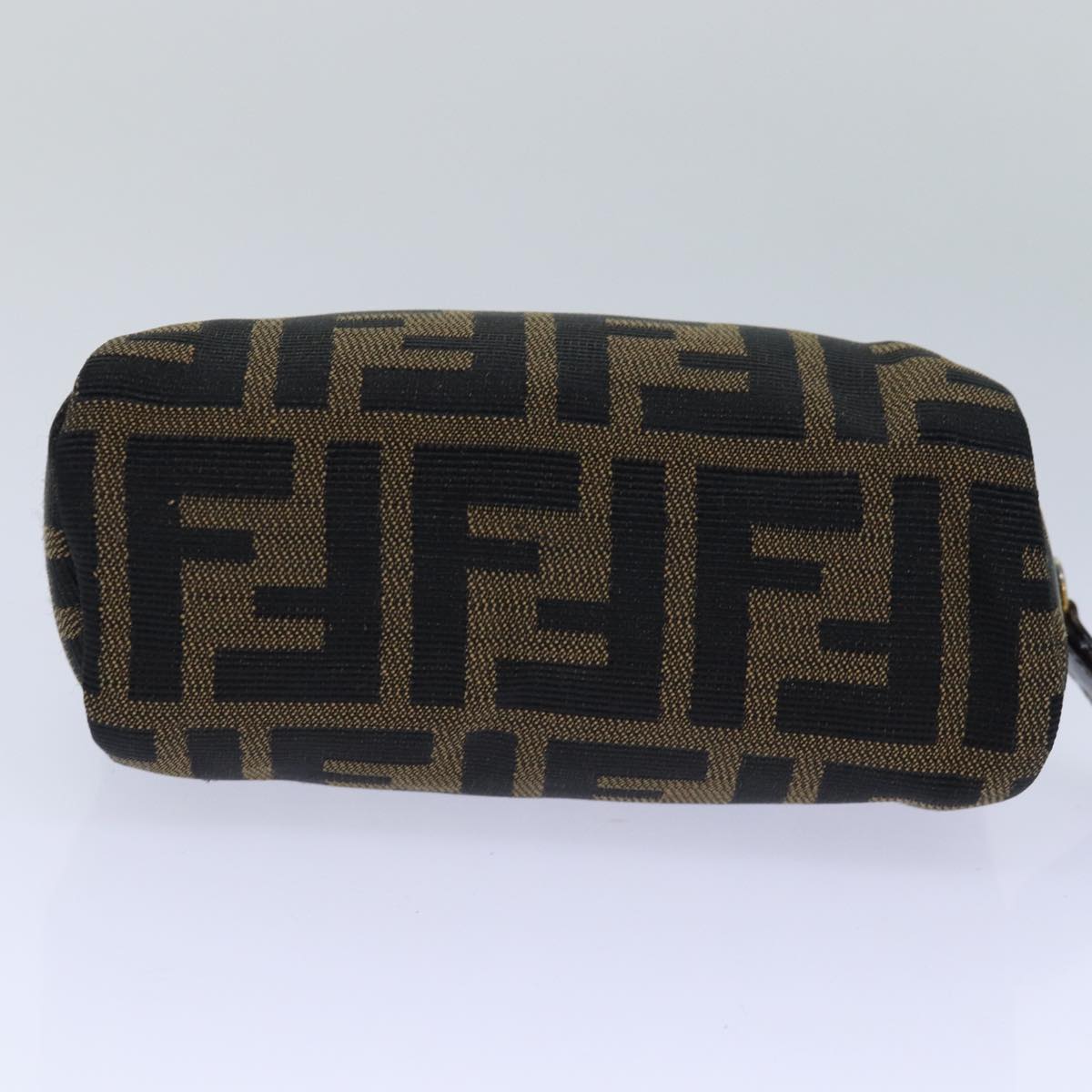 FENDI Zucca Canvas Pouch Brown Black gold Auth 82115