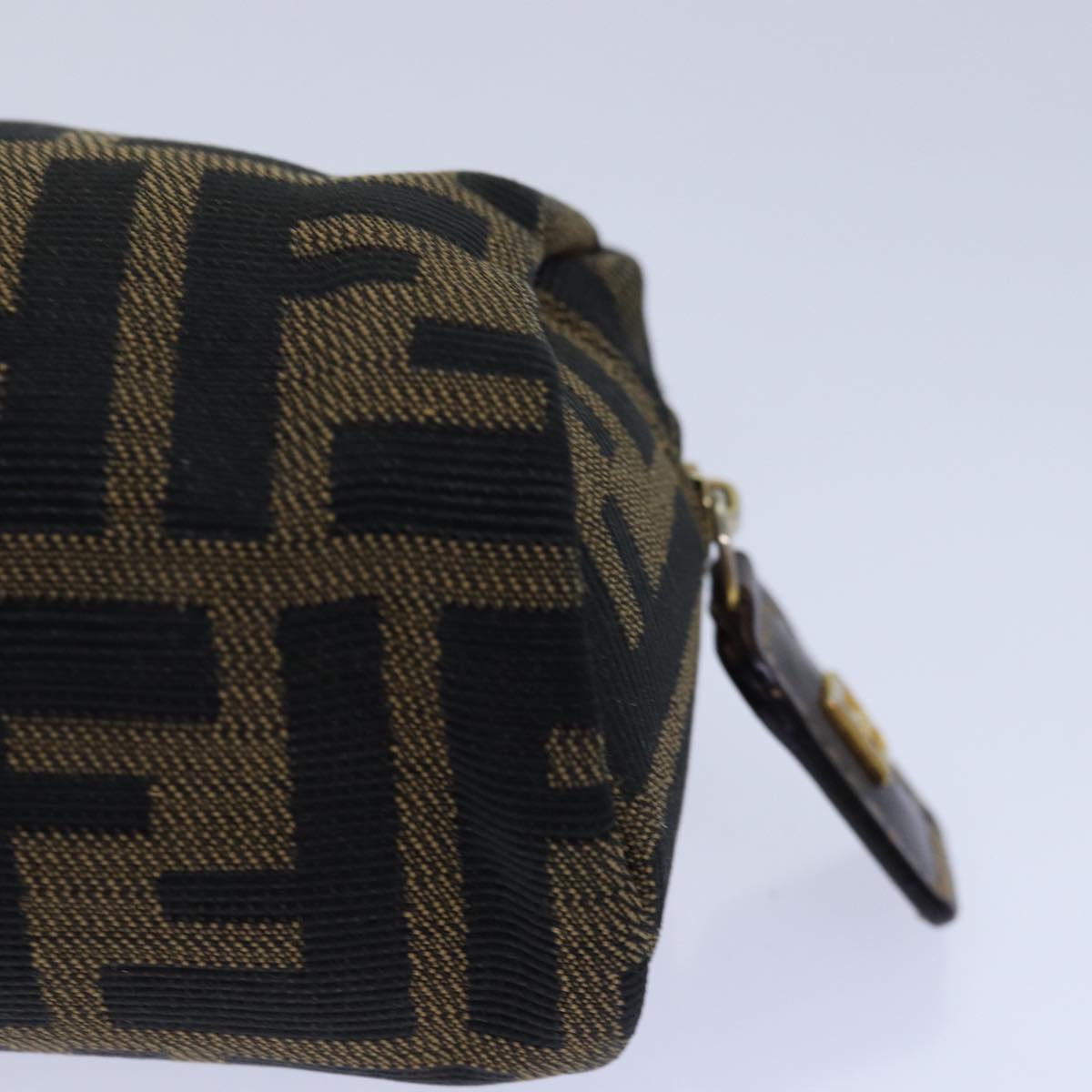 FENDI Zucca Canvas Pouch Brown Black gold Auth 82115