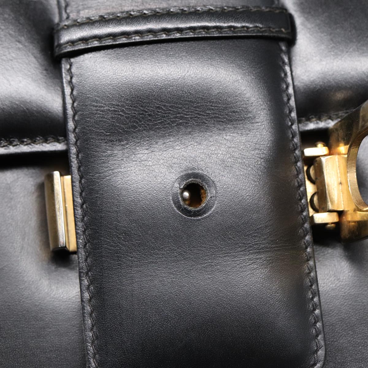 CELINE Shoulder Bag Leather Gold Black Auth 82116