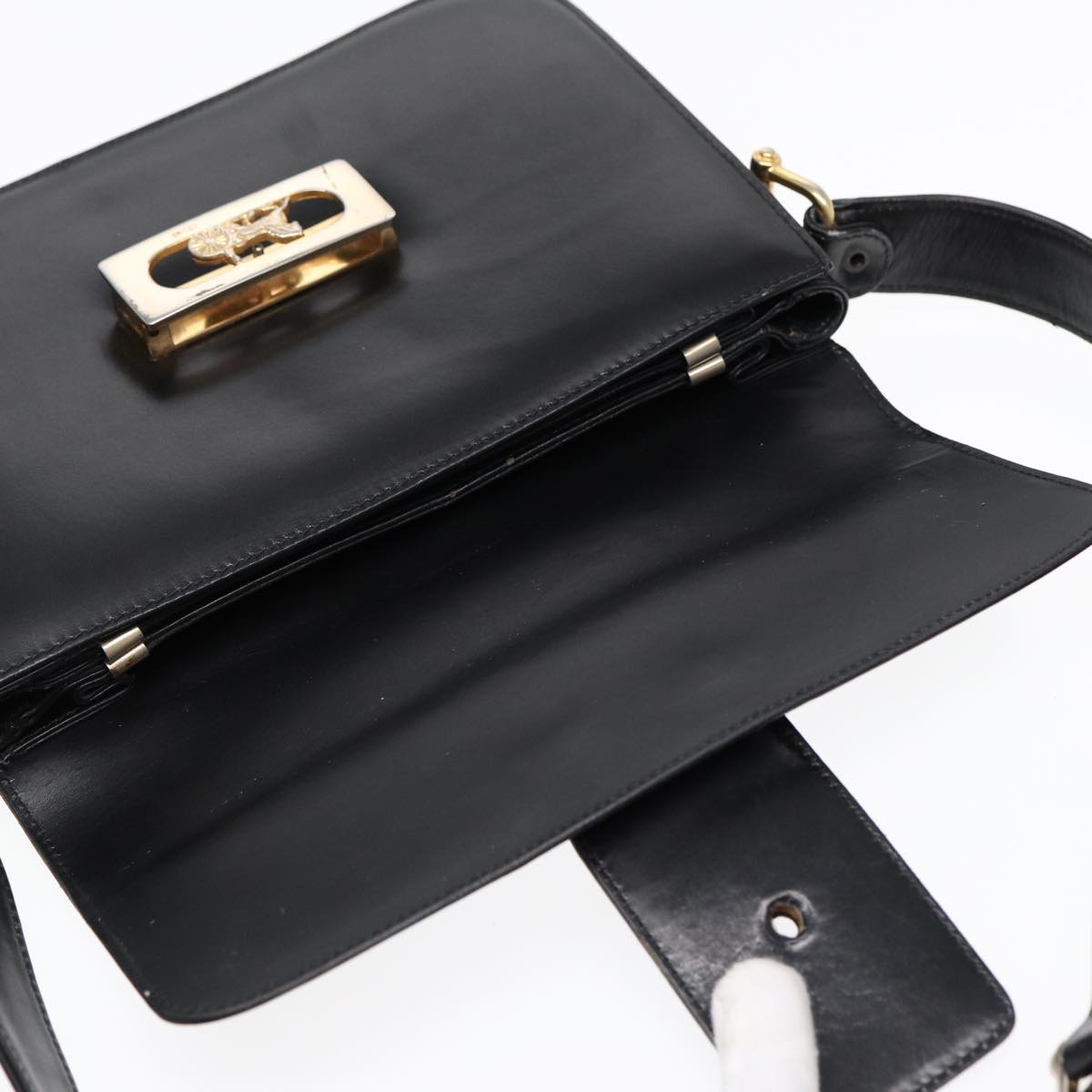 CELINE Shoulder Bag Leather Gold Black Auth 82116