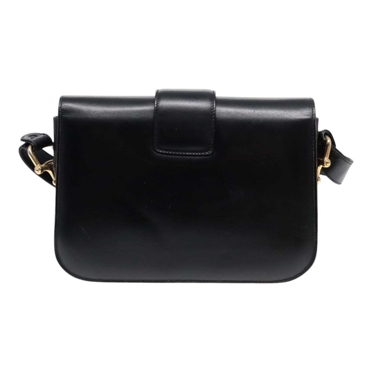 CELINE Shoulder Bag Leather Gold Black Auth 82116