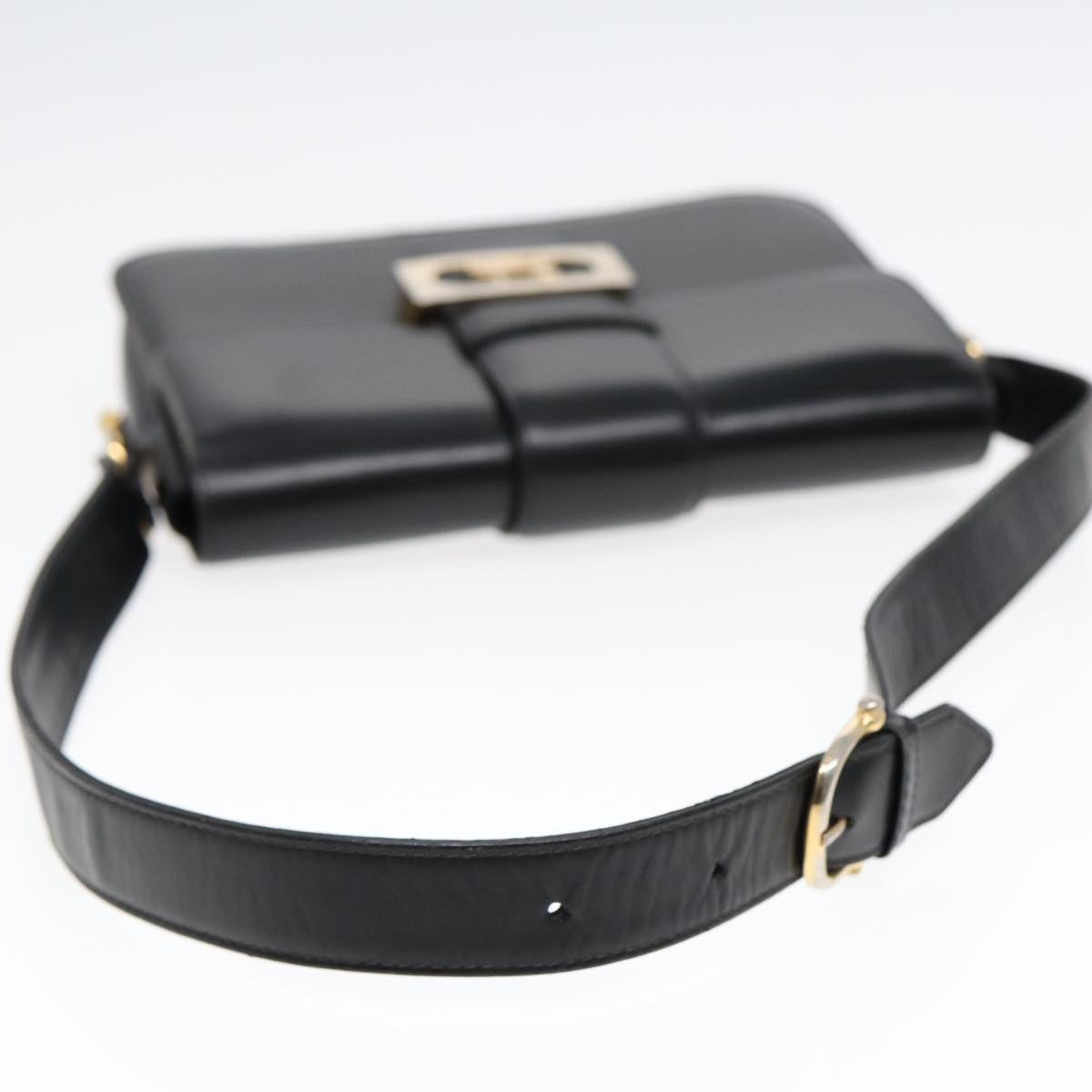 CELINE Shoulder Bag Leather Gold Black Auth 82116