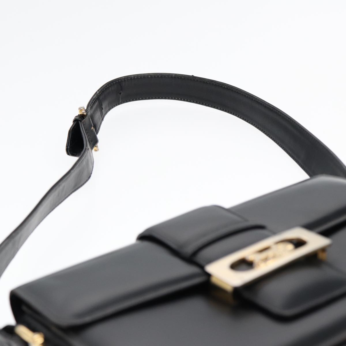 CELINE Shoulder Bag Leather Gold Black Auth 82116