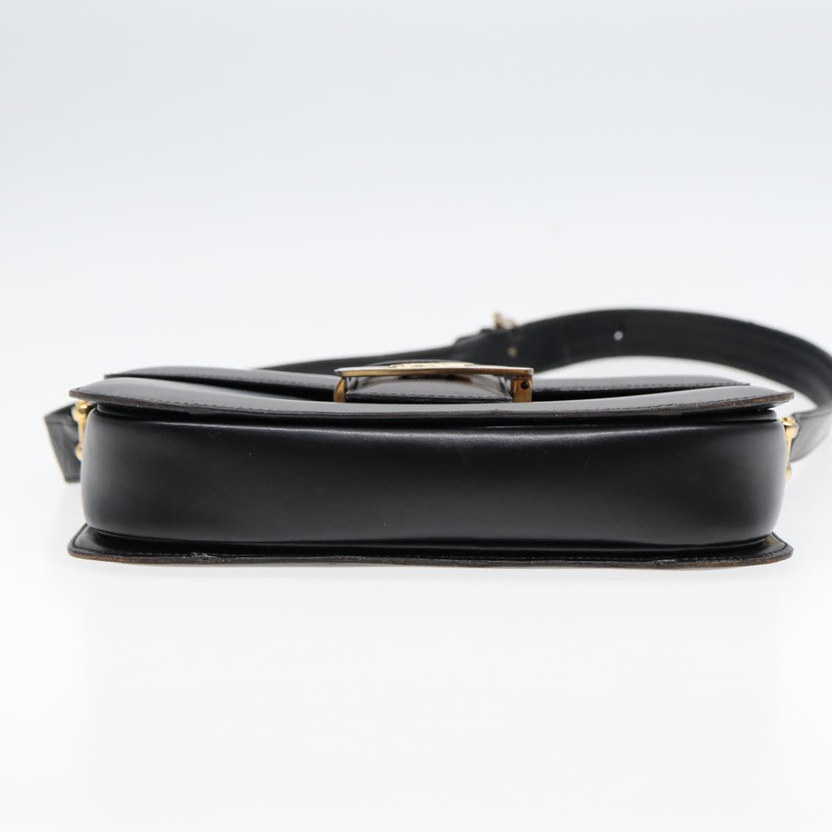 CELINE Shoulder Bag Leather Gold Black Auth 82116