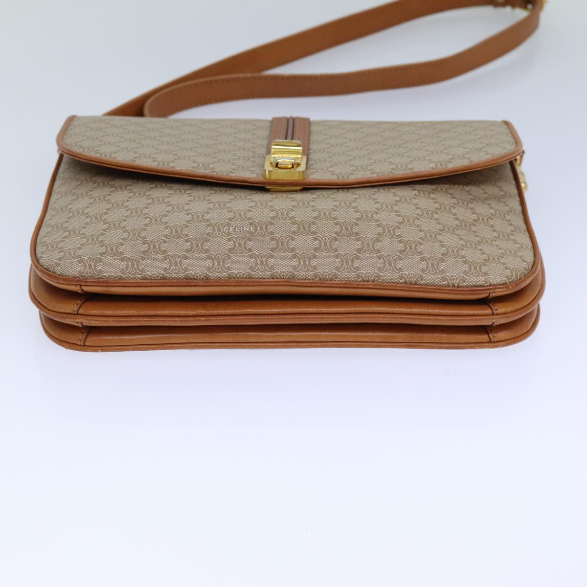 CELINE Macadam Canvas Shoulder Bag Beige Brown Auth 82147