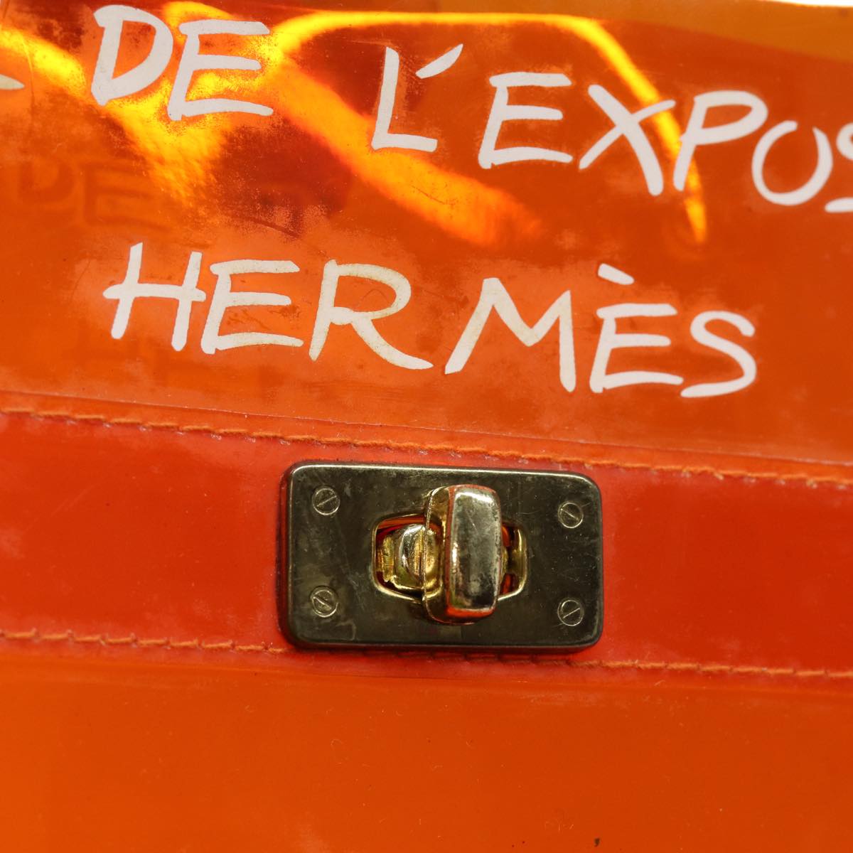 HERMES Hand Bag Vinyl Orange Auth 82168