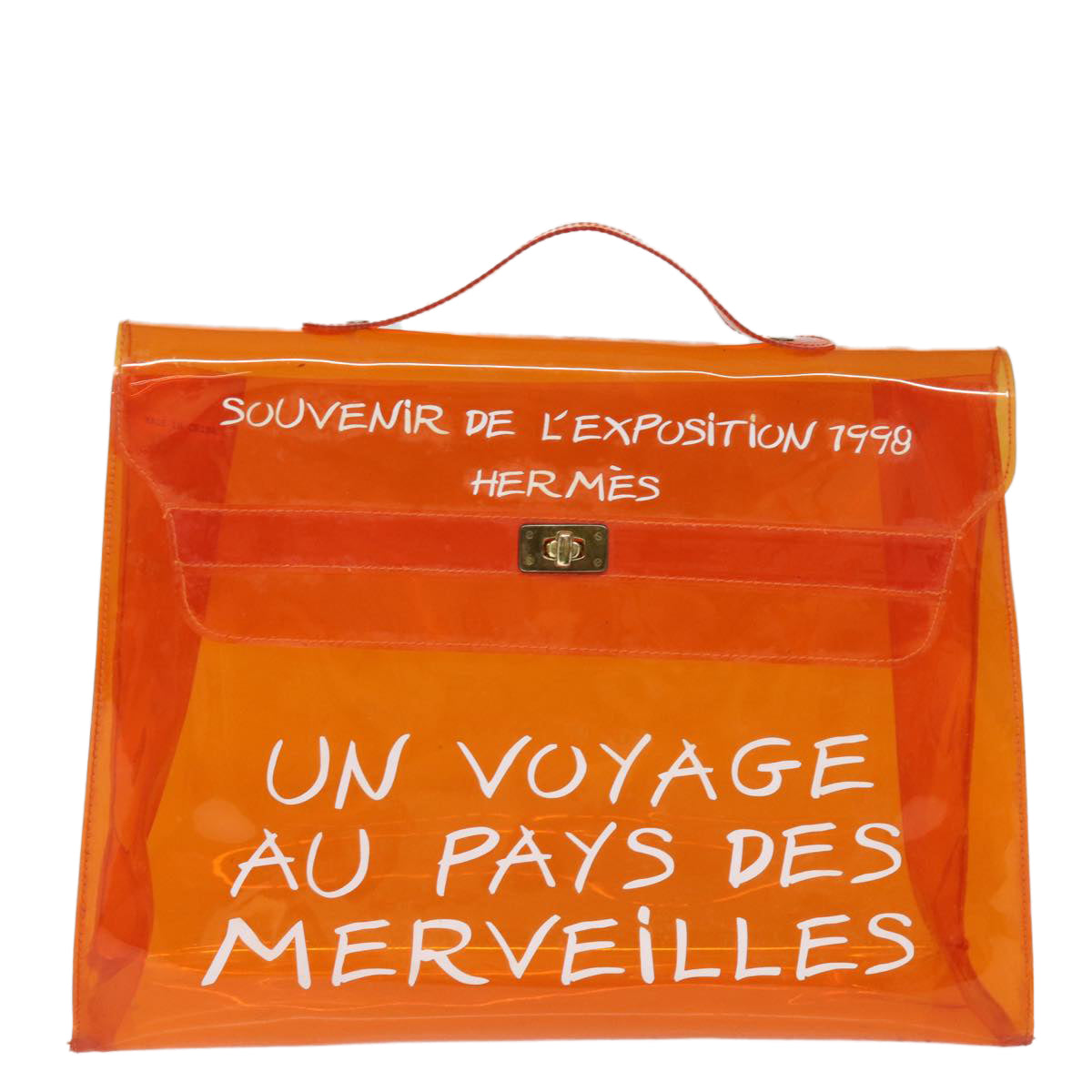 HERMES Hand Bag Vinyl Orange Auth 82168