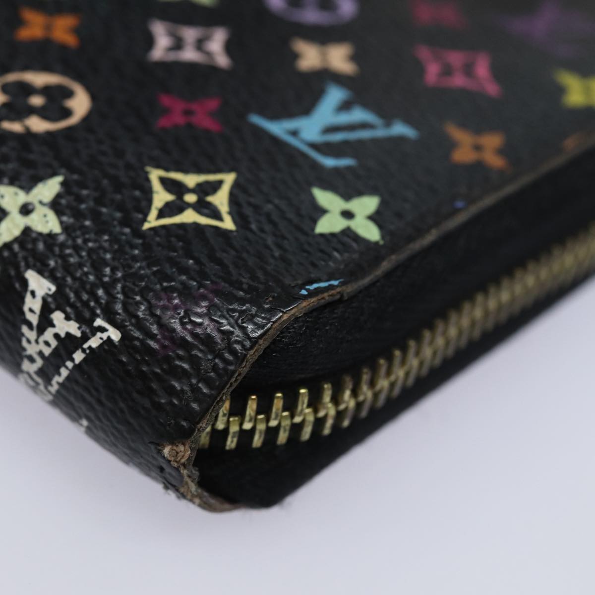 LOUIS VUITTON Monogram Multicolor Zippy Wallet Black M60243 LV Auth 82169