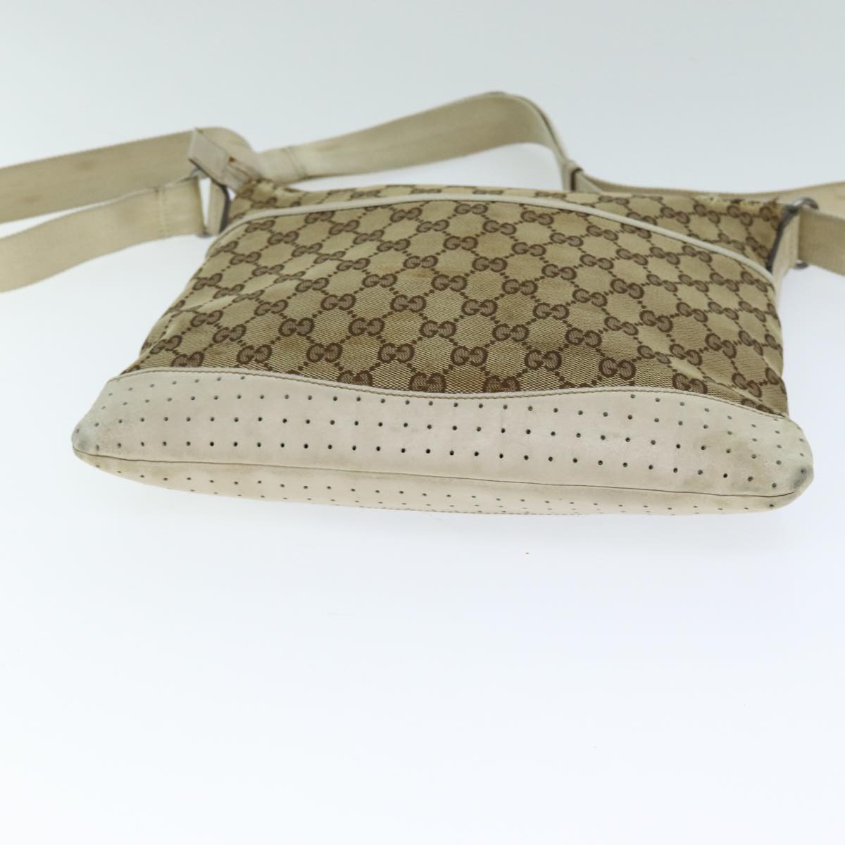 GUCCI GG Canvas Shoulder Bag Beige White 145857 Auth 82178