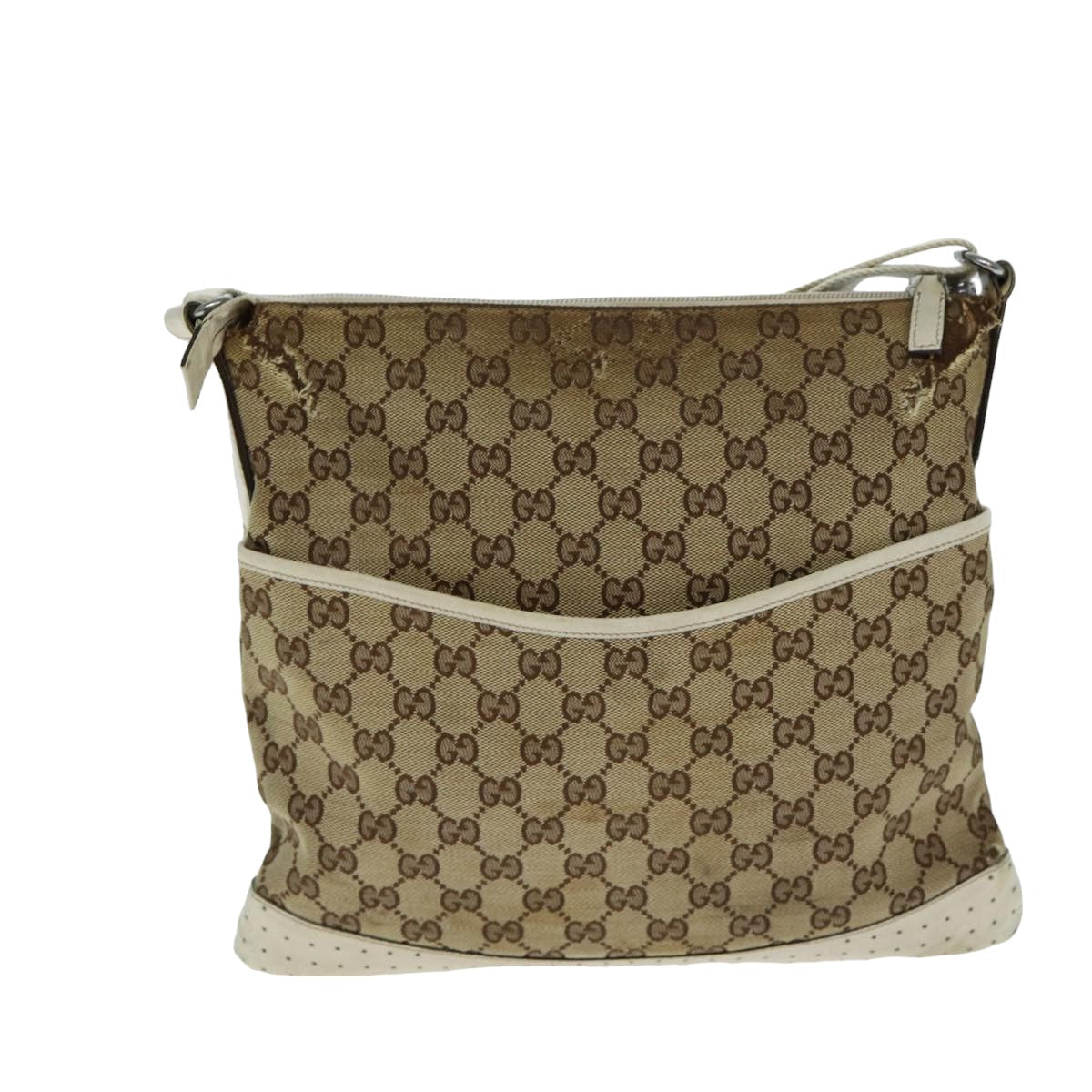 GUCCI GG Canvas Shoulder Bag Beige White 145857 Auth 82178