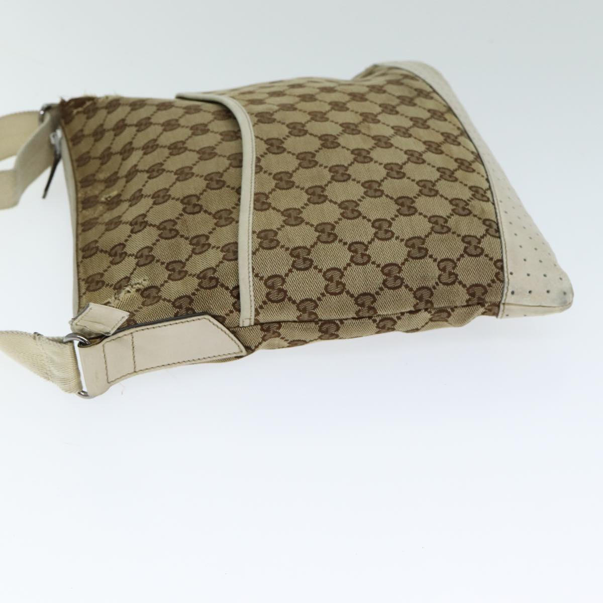 GUCCI GG Canvas Shoulder Bag Beige White 145857 Auth 82178