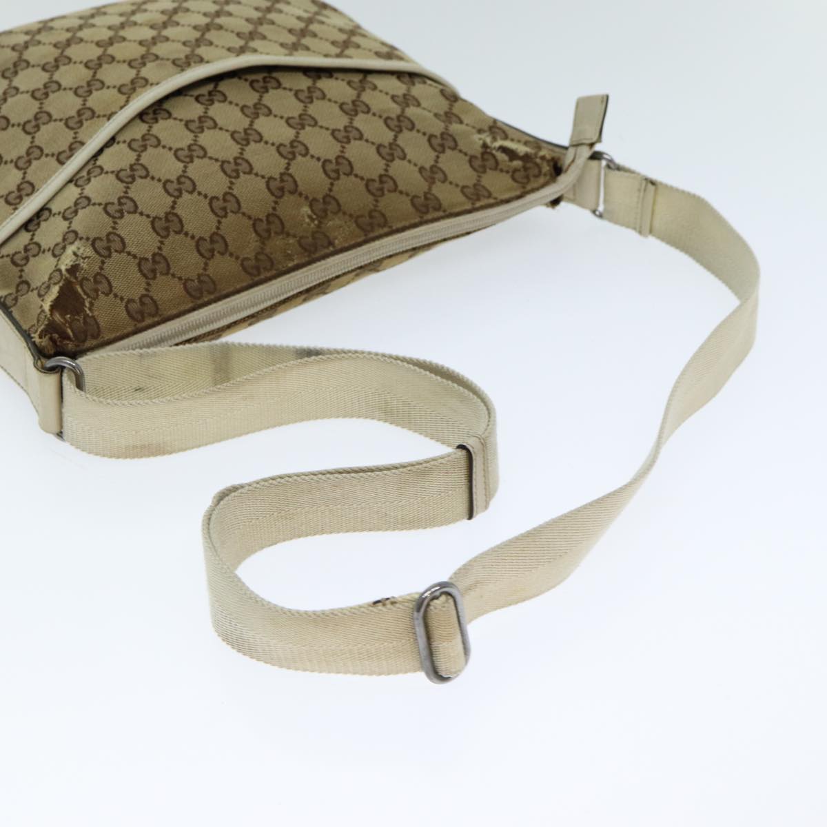 GUCCI GG Canvas Shoulder Bag Beige White 145857 Auth 82178