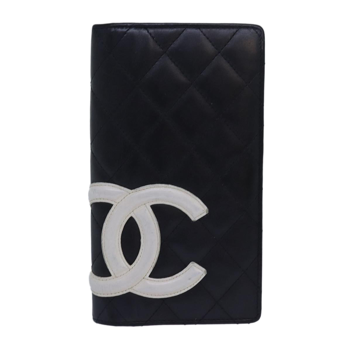 CHANEL Cambon Line Long Wallet Leather Black CC Auth 82184