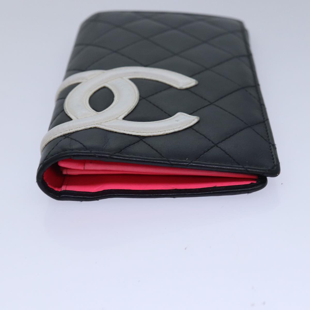 CHANEL Cambon Line Long Wallet Leather Black CC Auth 82184