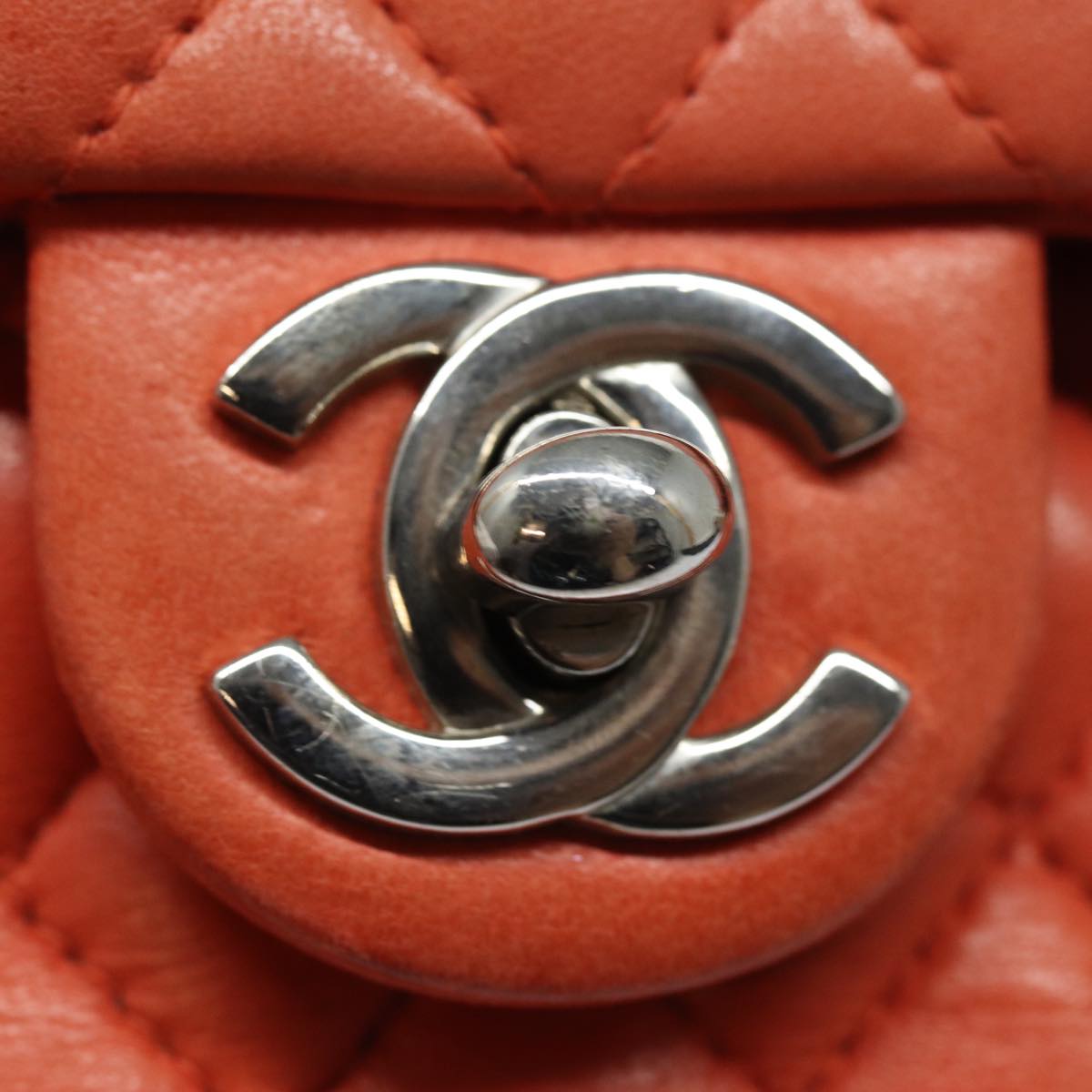 CHANEL Matelasse Chain mini Hand Bag Lamb Skin Orange CC Auth 82245A