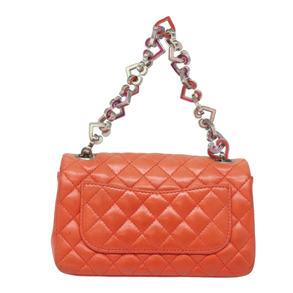 CHANEL Matelasse Chain mini Hand Bag Lamb Skin Orange CC Auth 82245A - 0