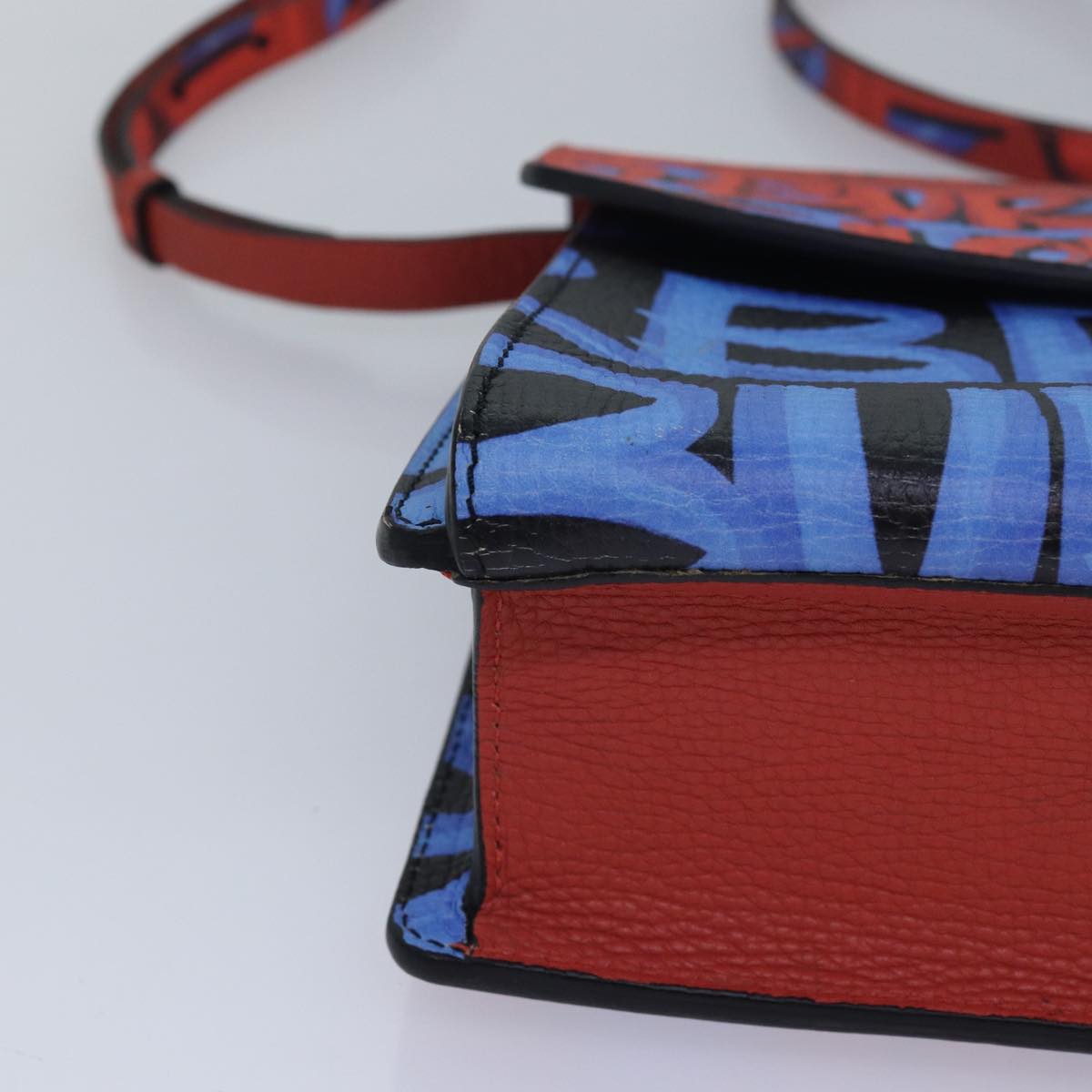 BURBERRY Shoulder Bag Graffiti Leather Red Blue Auth 82250A