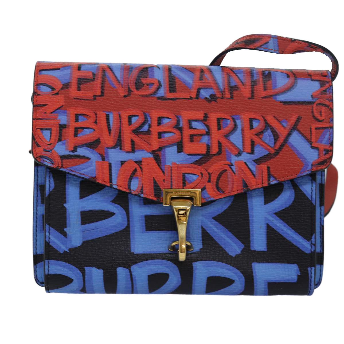 BURBERRY Shoulder Bag Graffiti Leather Red Blue Auth 82250A